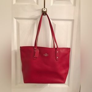 Coach F58846 SV/Hot Pink Leather City Zip Top Tote Bag Purse